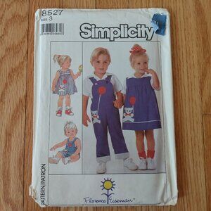 Vintage 80s Toddler Sewing Pattern Dress Overalls Size 3 Romper Shirt 8527